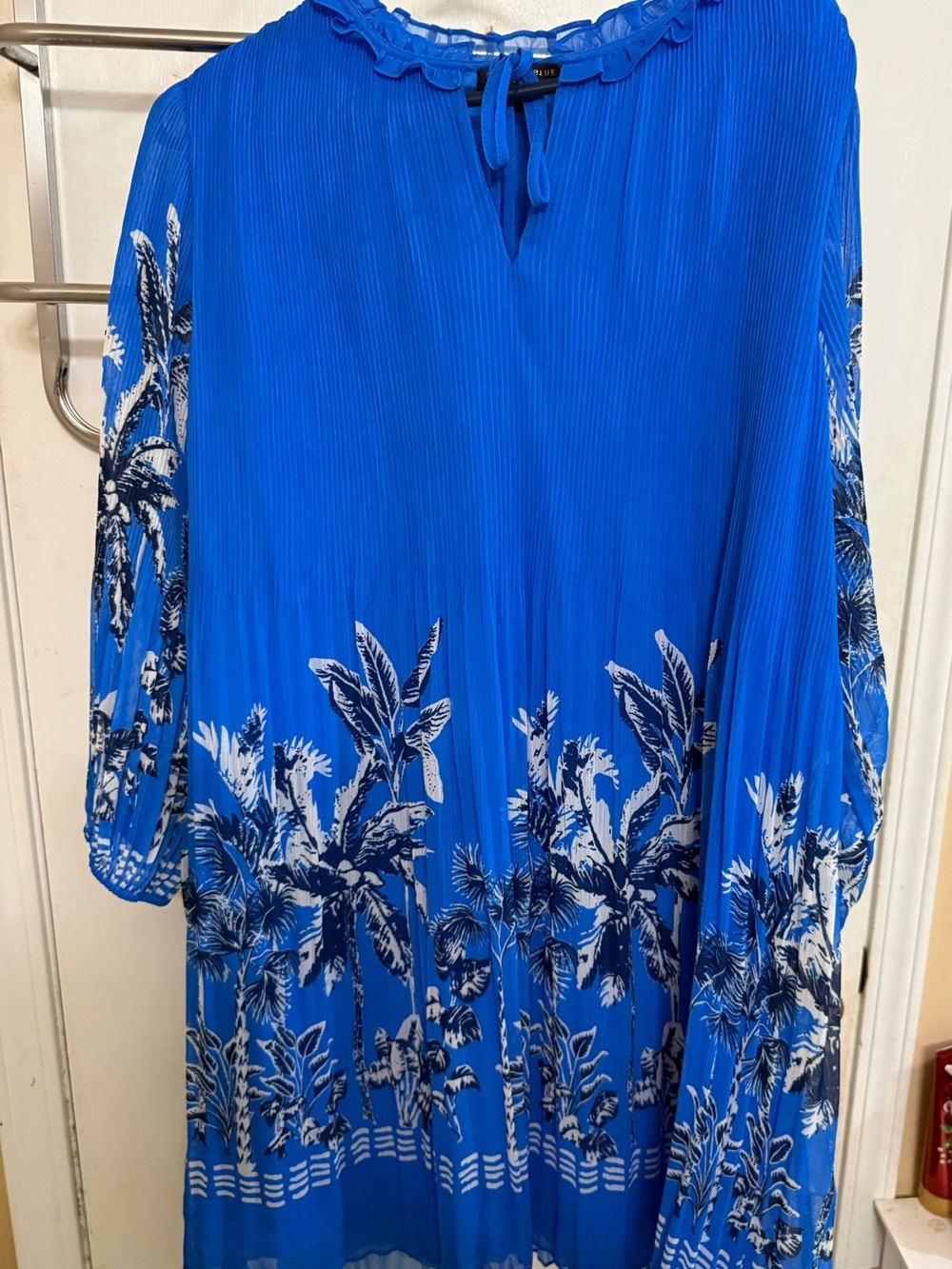 Skies Are Blue Curvy Royal Blue Ruffle-Neck Dress